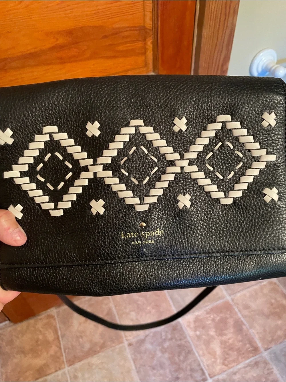 kate spade Black Crossbody with White Geometric Embroidery
